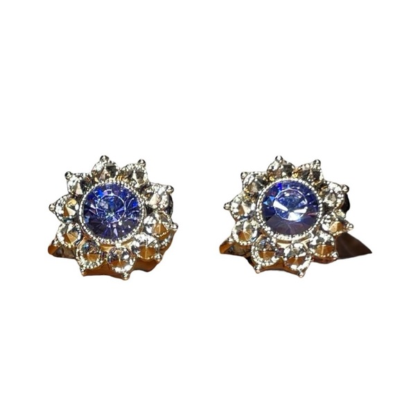 Joan Rivers Vntg Starburst Blue/Purple Silver Tone Screw Back Clip On Earrings - Picture 1 of 2